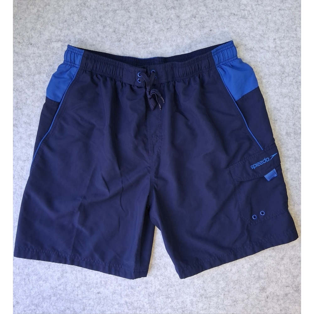 Mens Speedo Cargo Pocket Swim Trunks/Board Shorts Navy Blue Mesh Lined XXL